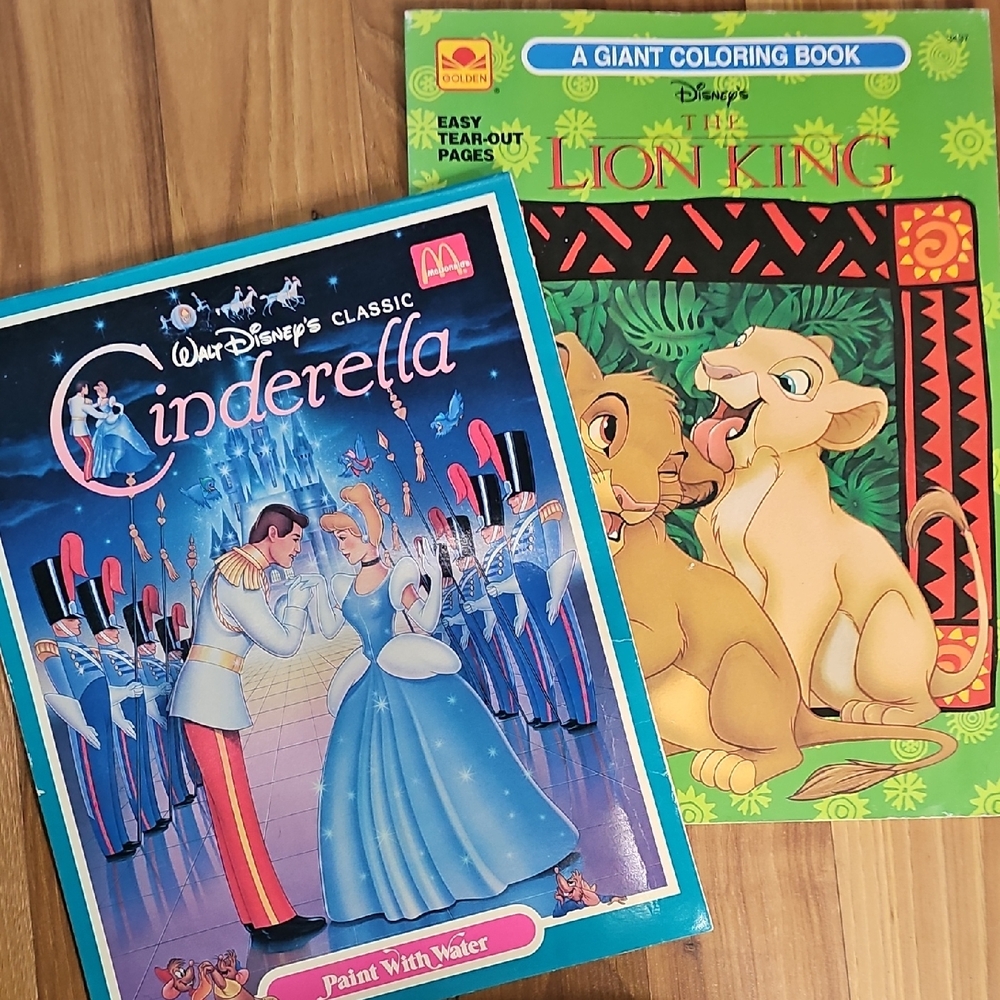 Vintage Disney Coloring / Activity Books, Lion King, Cinderella